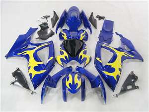 Motorcycle Fairings Kit - 2006-2007 Suzuki GSXR 600 750 Yellow/Blue Tribal Fairings | NS60607-9