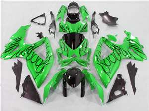 Motorcycle Fairings Kit - 2008-2010 Suzuki GSXR 600 750 Black Fire on Candy Green Fairing | NS60810-11