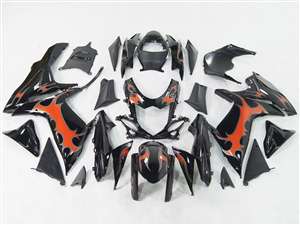 Motorcycle Fairings Kit - 2011-2021 Suzuki GSXR 600 750 Orange Tribal/Black Fairings | NS61117-3