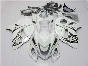 Motorcycle Fairings Kit - 2008-2020 Suzuki GSX1300R Hayabusa White/Black Kanji Fairings | NSH0817-39