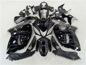 Motorcycle Fairings Kit - 2008-2020 Suzuki GSX1300R Hayabusa Ghost Silver Flames Fairings | NSH0817-44