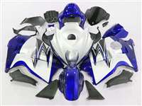 Motorcycle Fairings Kit - 1999-2007 Suzuki GSXR 1300 Hayabusa Blue on White Fairings | NSH9907-3