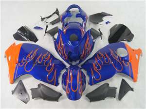 Motorcycle Fairings Kit - Orange Flame on Blue 1999-2007 Suzuki GSXR 1300 Hayabusa Motorcycle Fairings | NSH9907-33