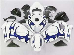 Motorcycle Fairings Kit - 1999-2007 Suzuki GSXR 1300 Hayabusa Blue Tribal on White Fairings | NSH9907-39