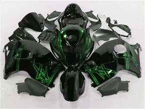 Motorcycle Fairings Kit - 1999-2007 Suzuki GSXR 1300 Hayabusa Green Airbrush on Black Fairings | NSH9907-40