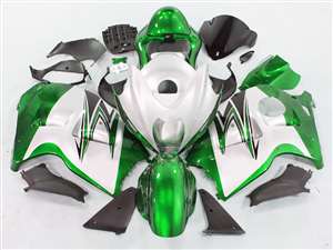 Motorcycle Fairings Kit - 1999-2007 Suzuki GSXR 1300 Hayabusa Green on White Fairings | NSH9907-5