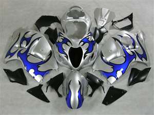 Motorcycle Fairings Kit - 1999-2007 Suzuki GSXR 1300 Hayabusa Blue Tribal on White Fairings | NSH9907-59