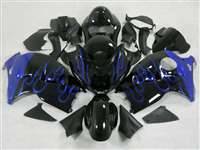 Motorcycle Fairings Kit - 1999-2007 Suzuki GSXR 1300 Hayabusa Black/Blue Flames Fairings | NSH9907-62