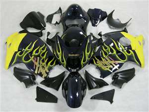 Motorcycle Fairings Kit - 1999-2007 Suzuki GSXR 1300 Hayabusa Yellow Flame/Deep Blue Fairings | NSH9907-64