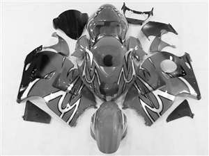 Motorcycle Fairings Kit - 1999-2007 Suzuki GSXR 1300 Hayabusa Silver Tribal Fade Fairings | NSH9907-7