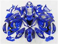 Motorcycle Fairings Kit - 1999-2007 Suzuki GSXR 1300 Hayabusa Black Tribal on Blue Fairings | NSH9907-79