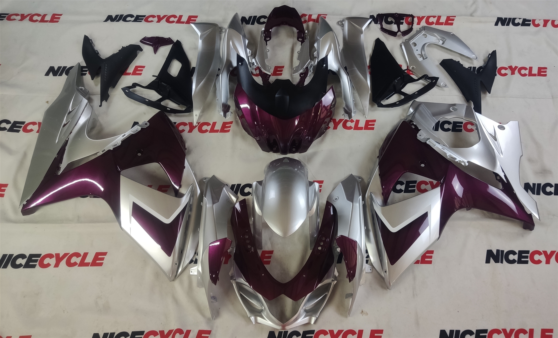 Motorcycle Fairings Kit - Suzuki GSXR 1000 2009-2016 Maroon/Silver Motorcycle Fairings | SZK21