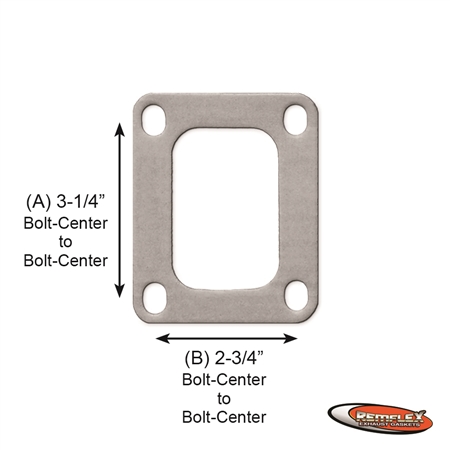 PN 18-006 -- Turbo - Garrett, Greddy T4 - Turbo Inlet / Up-Pipe 4 Bolt Gasket, 3" x 2" Square (Open Plenum), 4 Elongated Bolt Holes with Bolt Spacing:  (A) 3-1/4" x  (B) 2-3/4",  1(ea)