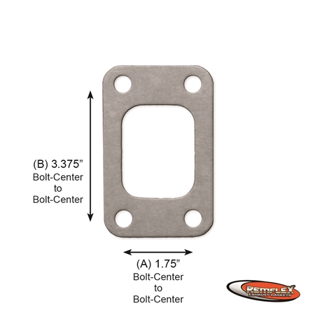 PN 18-023--Turbo - Basic T-3 Inlet Gasket, Open Plenum 1.830"w x 2.350"h Port, 4 Bolt Holes with Bolt Spacing: (A) 1.75" x  (B) 3.375", 1(ea)