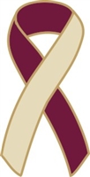 1" Cancer Awareness Ribbon Pins - Burgundy/Ivory