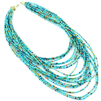 20 Strand Seed Bead Necklace - Silver, Turquoise or Natural - Package (3)