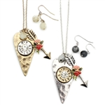 Shotgun Shell Heart and Arrow Cluster Necklace Set - Gold or Silver - Package (3)