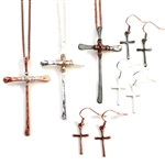 Wire Wrapped Cross Necklace & Earring Set - Silver, Copper and Patina - Package (3)