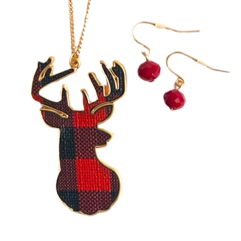 Buffalo Plaid Buck Deer Necklace Set - Package (3)