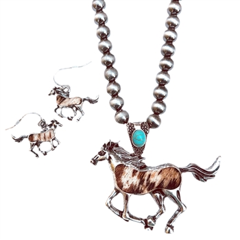 J338 -  Hair on Hide Horse Necklace Set - Package (3)