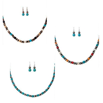 J367-16" Tiny Bead Necklace Set-Silver/Multi, Silver/Turq, Copper/Multi-Package (3)