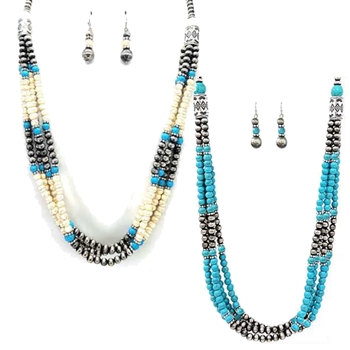 J404-Navajo and Barrel Bead Set-Turquoise or Natural-Package (3)