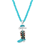 J423-Small Enamel Cowboy Boot and Turquoise Bead Necklace-Package (3)