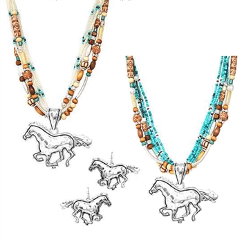J427-Chino Horse Beaded Necklace Set-Turquoise or White-Package (3)