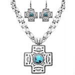 J430-Traditional Hammered Cross and Turquoise Chain Necklace Set-Package (3)