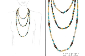 Triple Long Bead Necklace Set - Brown - Package (3)