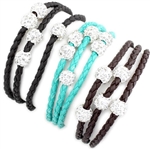 Bling and Braided Leatherette Wrap - Brown, Turquoise & Black