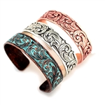 Thin Tooled Cuff Bracelet - Copper, Silver or Patina - Package (3)