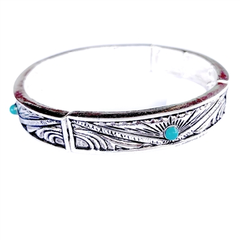 JB308 - Western Tooled Stretch Bracelet with Turquoise - Package (3)