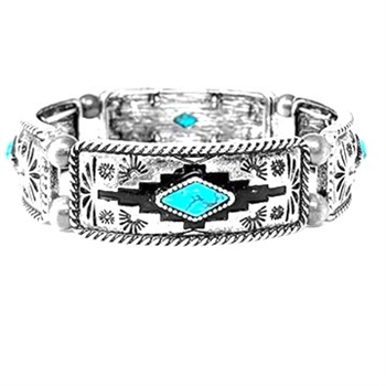 JB397 - Navajo and Stone Stretch Bracelet - Turquoise - Package (3)