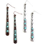 JE186 - Turquoise Bar Earrings - Patina or Silver - Package (3)