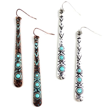 JE186 - Turquoise Bar Earrings - Patina or Silver - Package (3)