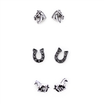 Set of Three Horse Earrings - Copper, Patina, Gold or Silver - Package (3)