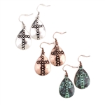 Hammered Cross Earrings - Copper, Patina or Silver - Package (3)