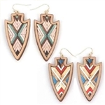 Arrowhead Chevron Wood Earrings - Natural and Red - Package (3)