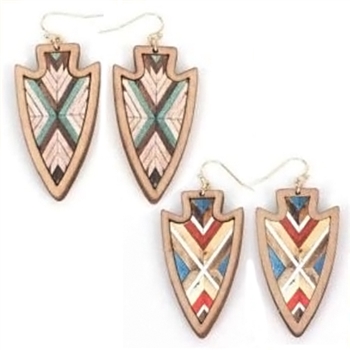 Arrowhead Chevron Wood Earrings - Natural and Red - Package (3)