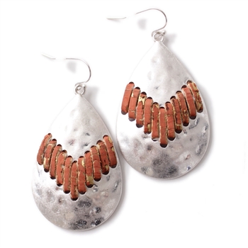 JE357 - Cork Laced Silver Drop Earrings - Natural, Terracotta and Black - Package of (3)