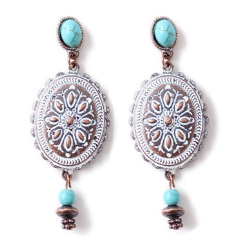 JE361 - Traditional Copper and Turquoise Concho Earrings - Package (3)