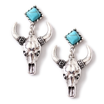 JE363 - Silver Steer Skull and Turquoise Earrings - Package (3)