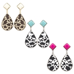 JE017 - Wooden Laser Cut Cow Tag and Serape Earrings - Pink, Turquoise and Brown - Package (3)