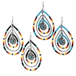 JE408-Concentric Seed Bead Dangles with Flower Charm-Turquoise or Black-Package (3)