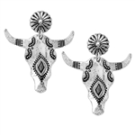 JE416-Traditional Hammered Silver Steer Skull Earrings-Large-Package (3)