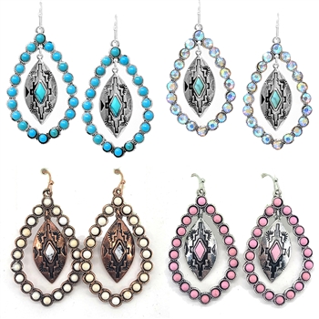 JE420-Inlayed Southwestern Petal Earrings-Copper, Turquoise, Soft Pink, AB -Package (3)