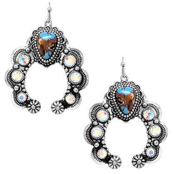 JE425-Turquoise and AB Rhinestone Squash Blossom Earrings-Package (3)