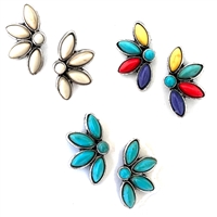 Half flower Stud Earrings - Multi, Ivory or Turquoise