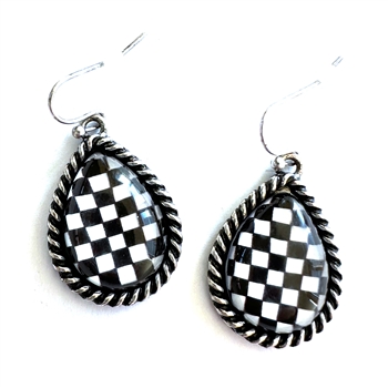 Small Checkerboard Rope Earrings  - Black - Package (3)